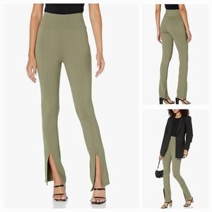 The Drop Women's SZ L High Rise Flare Leggings Sexy Split Hem Army Green Pants